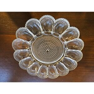 Deviled Egg Platter Unisex OS Clear Excellent Glass Hobnail Shell